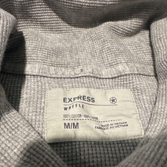 Express Men’s Waffle Knit Shawl Collar Pullover Sweatshirt Gray Size M - Picture 2 of 7